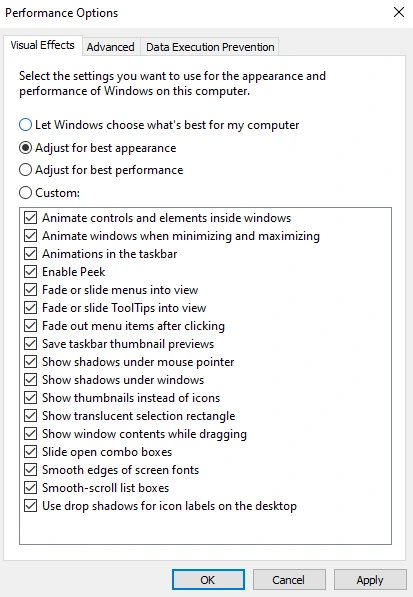 Adjust Visual Effects